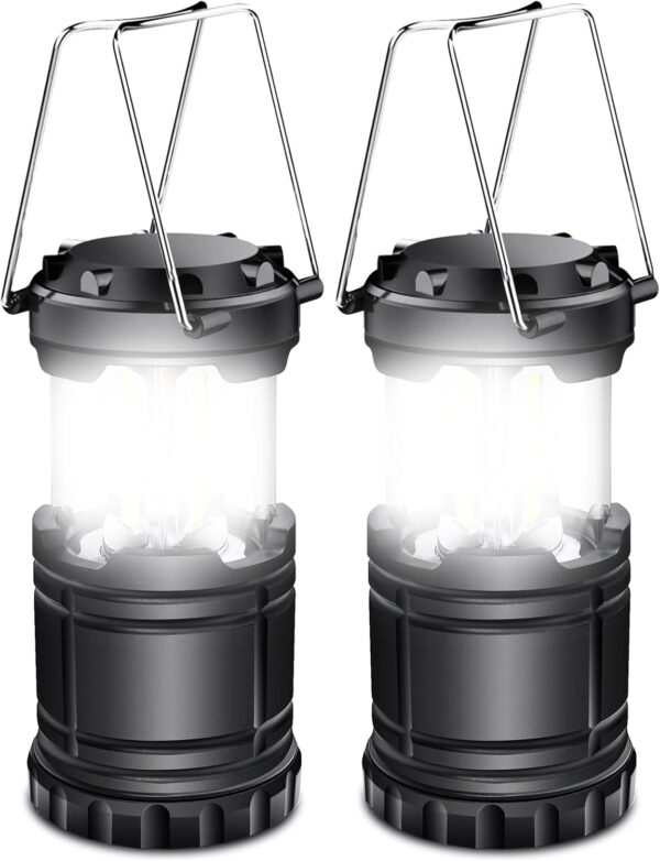 2 Pack LED Battery Operated Lights, Portable Survival Battery Powered Lamp, Waterproof Camping light, Suitable for Hurricane, Emergency, Storm, Outages, Outdoor Collapsible Lanterns, Black