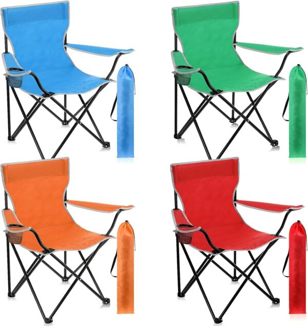 Folding Camping Chairs with Cupholder and Carry Bag Portable Lightweight Lawn Chairs with Mesh Side Pocket for Fishing Hiking Picnic Party Beach Outdoor Sports Activity (Classical,4 Pcs)
