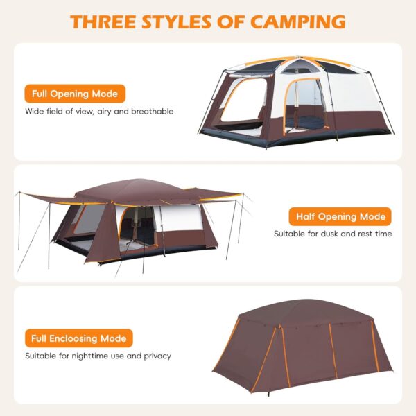 Camping Tent 4-6 Person, Double Layer, Multi-Room Family Cabin Tents with 3 Doors, Mesh Windows, Rainfly & Windproof, Large Waterpoof Tents for Outdoor Camping Hiking Picnic Gathering - Image 2