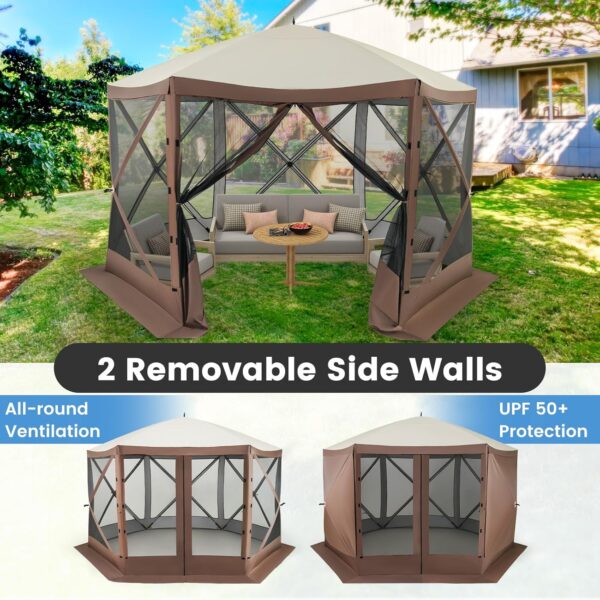 11.5x11.5 Ft Pop Up Gazebo with Netting, Portable Screen Tent with 6 Sided Mesh Walls, 2 Sunshade Cloths, Outdoor Instant Canopy Shelter with Carry Bag for Camping, Lawn, Backyard - Image 2
