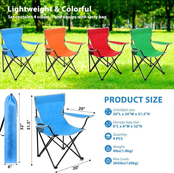 Folding Camping Chairs with Cupholder and Carry Bag Portable Lightweight Lawn Chairs with Mesh Side Pocket for Fishing Hiking Picnic Party Beach Outdoor Sports Activity (Classical,4 Pcs) - Image 2